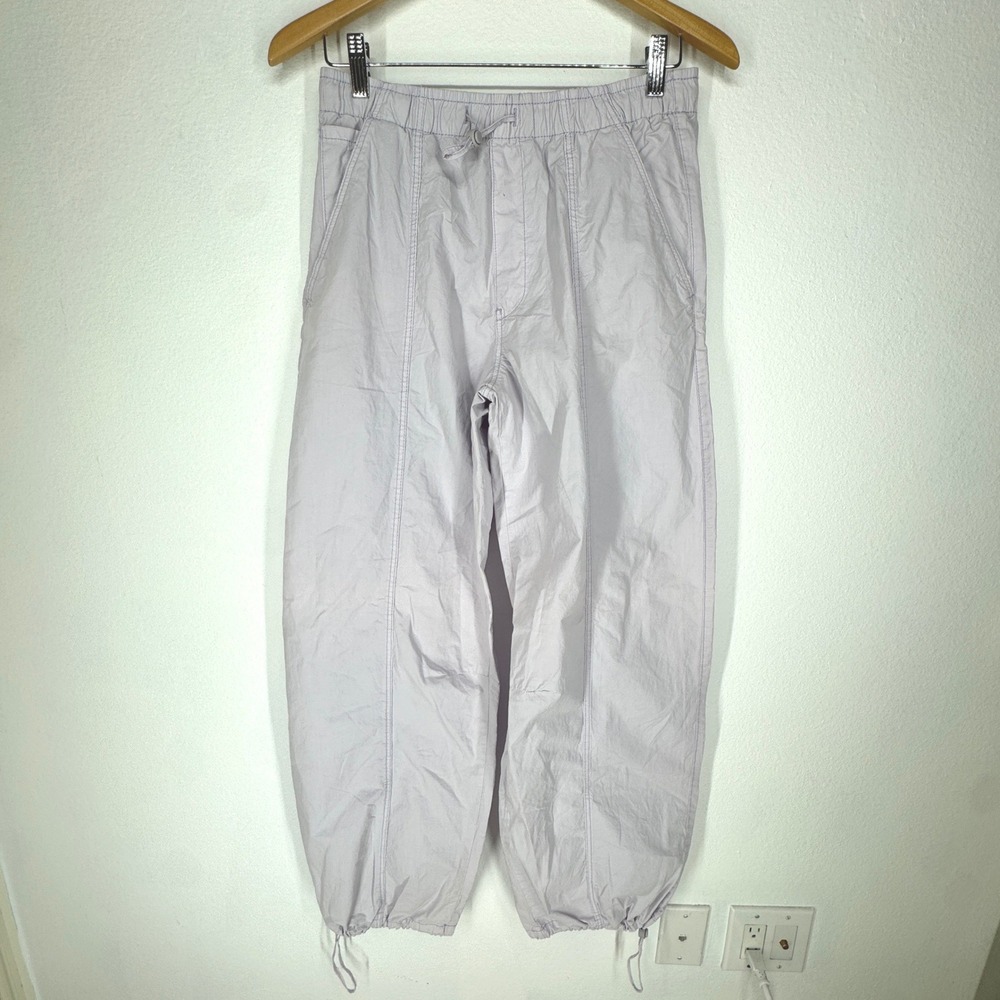 Zara Womens Purple Cotton Parachute Pants XS Baggy Drawstring Utility Streetwear